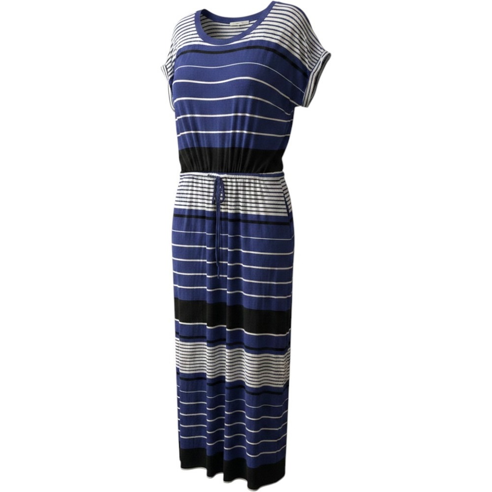 Ava & Viv Maxi Dress Womens 2X Blue White Black Striped Pockets Cap Sleeve Boho